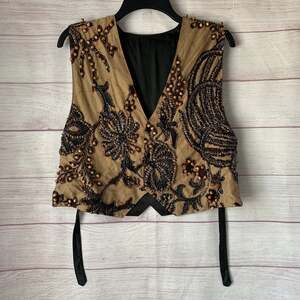 Vintage Ann Tjian for Kenar Beaded and Seashell Vest Snap Button Front Size M